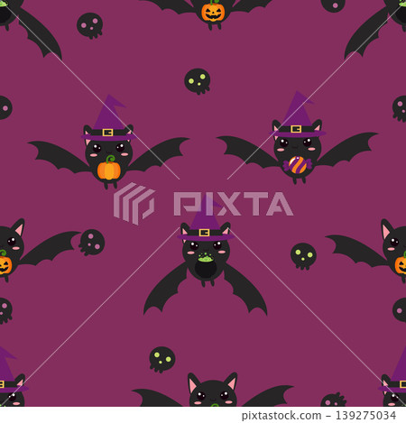 Cute Halloween Witch Bat Seamless Pattern Background Cute Halloween Witch Bat Seamless Pattern Background 139275034