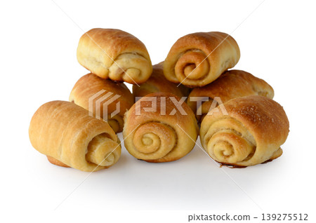 Group of Cinnamon Sugar Buns Isolated on White Background Group of Cinnamon Sugar Buns Isolated on White Background 139275512
