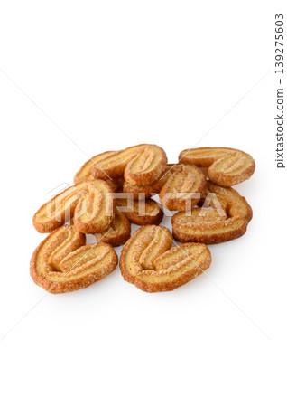 Top View of Puff Pastry Cookies Goose Feet Shape Isolated on White Background 139275603
