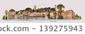 Cannes, France. Panoramic view of the castle and historical buildings of the old town of Cannes - art collage 139275943