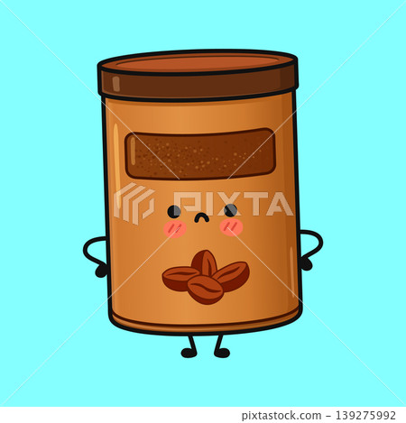 Sad coffee can character on turquoise background Sad coffee can character on turquoise background 139275992