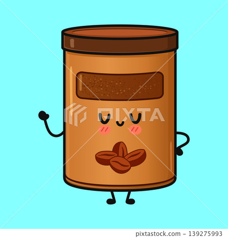 Cute smiling coffee jar character waving hand 139275993