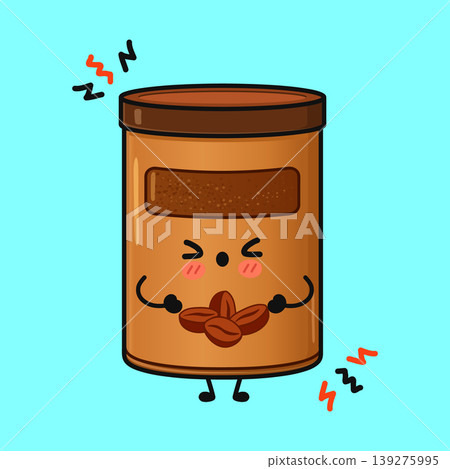 Cute kawaii coffee canister character holding beans Cute kawaii coffee canister character holding beans 139275995