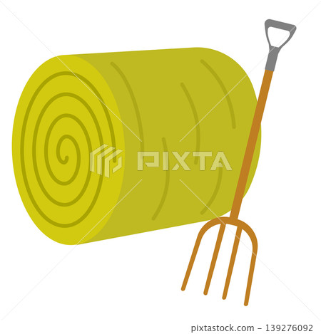 Illustration of a hay bale and a fork 139276092