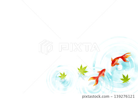Summer greeting card, Japanese style, watercolor style, red goldfish and ripples on the water's surface Summer greeting card, Japanese style, watercolor style, red goldfish and ripples on the water's surface 139276121
