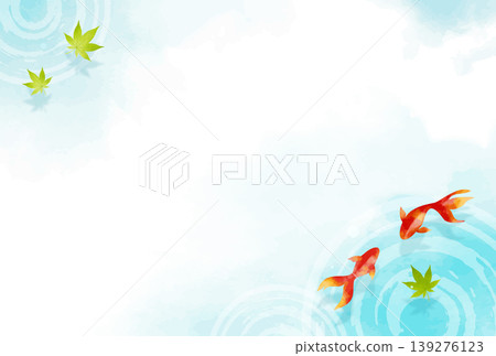 Summer greeting card, Japanese style, watercolor style, red goldfish and waves on the water's surface. Summer greeting card, Japanese style, watercolor style, red goldfish and waves on the water's surface. 139276123