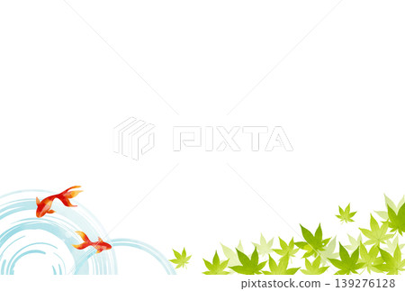 Summer greeting card, Japanese style, watercolor style, red goldfish and ripples on the water's surface Summer greeting card, Japanese style, watercolor style, red goldfish and ripples on the water's surface 139276128