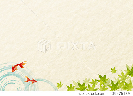 夏日賀卡,日式風格,和紙,水彩風格,紅色金魚和水面漣漪 夏日賀卡,日式風格,和紙,水彩風格,紅色金魚和水面漣漪 139276129