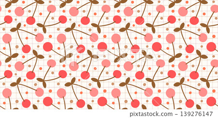 Hand Drawn Pink and Red Cherry Seamless Vector Pattern, Cute Retro Doodle Fruit on Check Grid, Coquette Cottagecore Vintage Gingham Background Hand Drawn Pink and Red Cherry Seamless Vector Pattern, Cute Retro Doodle Fruit on Check Grid, Coquette Cottagecore Vintage Gingham Background 139276147