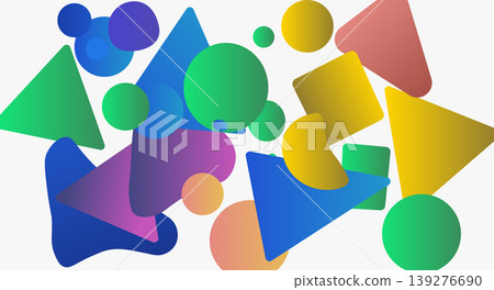 Colorful assorted geometric shapes triangles circles squares scattered Colorful assorted geometric shapes triangles circles squares scattered 139276690