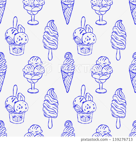 Hand-drawn ice cream pattern in blue line Hand-drawn ice cream pattern in blue line 139276713