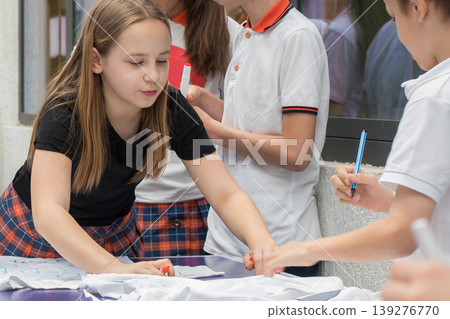 Smiling child girl at school Smiling child girl at school 139276770