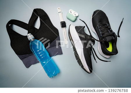 Workout flat-lay with sneakers 139276788