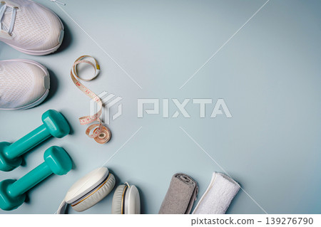 Workout flat-lay with sneakers Workout flat-lay with sneakers 139276790