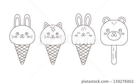 animal ice cream cone illustrations featuring bunny, cat, and bear designs animal ice cream cone illustrations featuring bunny, cat, and bear designs 139276802