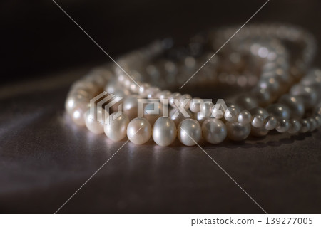 Minimal pearl texture on gray background, elegant jewelry backdrop. 139277005