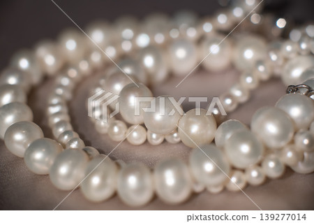 Minimal pearl texture on gray background, elegant jewelry backdrop. 139277014