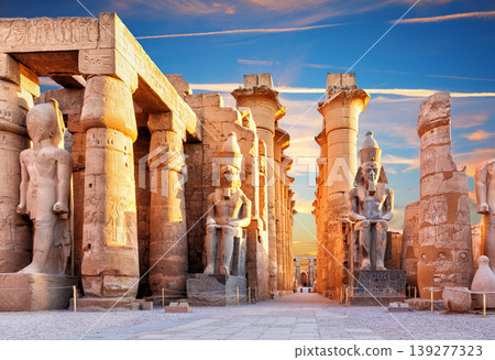 Colossal statues of Ramesses II in the Great Court of Luxor Temple, Egypt 139277323