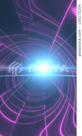 Futuristic neon tunnel with circular HUD rings and bright energy core, a sci-fi digital interface background with depth and lens flare Futuristic neon tunnel with circular HUD rings and bright energy core, a sci-fi digital interface background with depth and lens flare 139278204