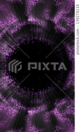 Purple glowing particle vortex forming a circular portal of glittering dust on dark abstract background Purple glowing particle vortex forming a circular portal of glittering dust on dark abstract background 139278216