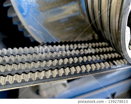 V Belt Transmission With Pulleys Showing Clear Details of Operation in Machine Setting V Belt Transmission With Pulleys Showing Clear Details of Operation in Machine Setting 139278613