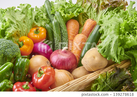 A basket filled with fresh vegetables. A basket filled with fresh vegetables. 139278618