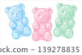 Colorful pastel soft gummy bears. Jelly bear fruit gummies. Blue, pink and mint candies. Vector isolated illustration 139278835
