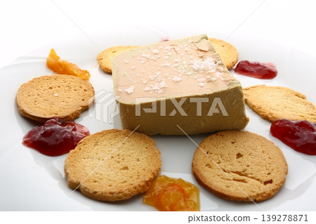 Luxury Foie Gras with Toasted Bread and Sweet Garnish Luxury Foie Gras with Toasted Bread and Sweet Garnish 139278871