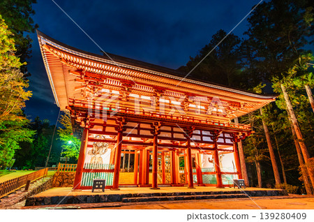 Night view of Danjo Garan, Koyasan: Chumon Gate Night view of Danjo Garan, Koyasan: Chumon Gate 139280409