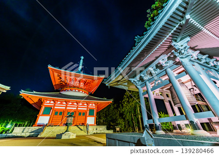 Night view of Danjo Garan, Koyasan: Konpon Daito Pagoda and Koya Shiro 139280466