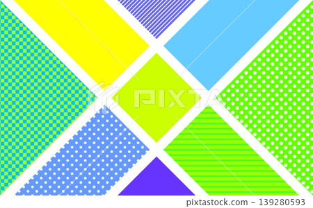 Geometric patterns: squares, triangles, dots, stripes, grids, blue, green, yellow Geometric patterns: squares, triangles, dots, stripes, grids, blue, green, yellow 139280593