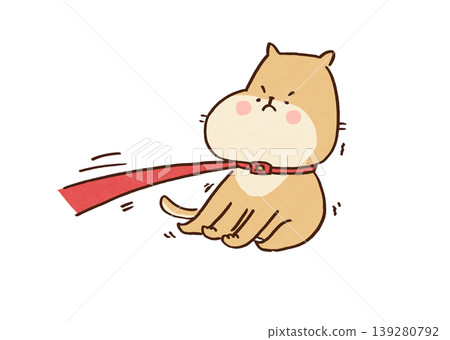 一幅柴犬用雙腿支撐身體，抵抗被牽引繩拉扯的插圖（現狀偏好/拒絕）。 139280792