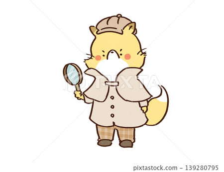 An illustration of a fox dressed as a detective peering through a magnifying glass (investigating a problem/security measures). 139280795