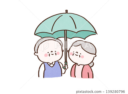 一幅插圖,描繪了一對老年夫婦在雨中撐著同一把傘一起散步(象徵著老年時期的互相扶持和夥伴關係)。 一幅插圖,描繪了一對老年夫婦在雨中撐著同一把傘一起散步(象徵著老年時期的互相扶持和夥伴關係)。 139280796