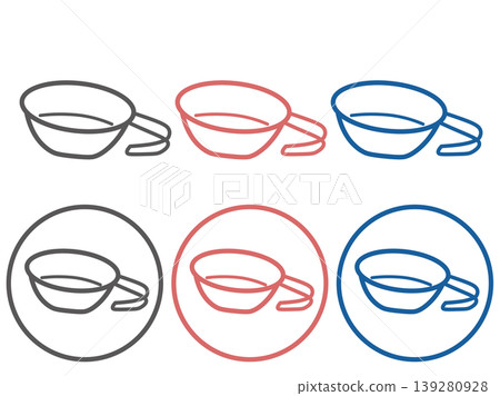 Sierra Cup Icon Set: Illustrations of camping tableware and cooking utensils, 3 color variations. Sierra Cup Icon Set: Illustrations of camping tableware and cooking utensils, 3 color variations. 139280928