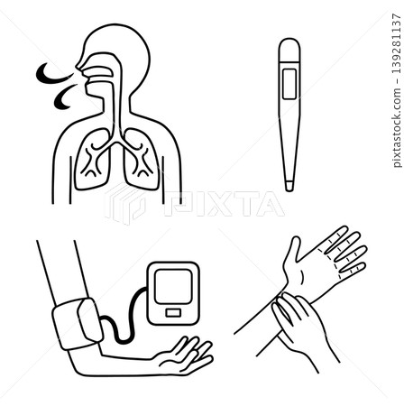 Vital Signs Illustration Set 02 (Pulse, Respiration, Body Temperature, Blood Pressure) 139281137