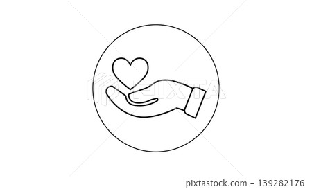 Charity Donation Icon Hand Holding Heart Symbol for Care, Support, Giving and Compassion 139282176