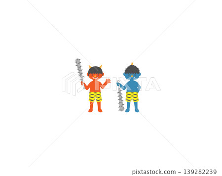 A demon character holding a club and waving with a smile, and another demon character standing upright. A demon character holding a club and waving with a smile, and another demon character standing upright. 139282239