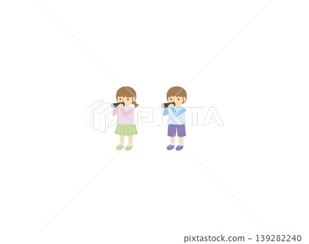 An illustration of cute children eating Ehomaki (lucky direction sushi rolls) whole on Setsubun (the day before the beginning of spring). 139282240