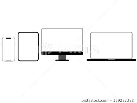 一套適用於智慧型手機、平板電腦、電視和電腦等簡單數位裝置的單色線條藝術圖示。 一套適用於智慧型手機、平板電腦、電視和電腦等簡單數位裝置的單色線條藝術圖示。 139282358