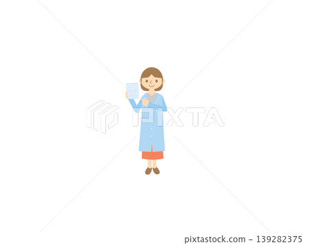 An illustration of a female medical professional wearing a white coat and pointing to prescriptions and documents. An illustration of a female medical professional wearing a white coat and pointing to prescriptions and documents. 139282375
