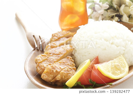 Khao Man Gai plate and iced tea 139282477