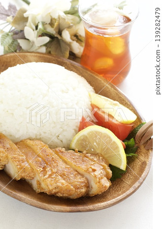 Khao Man Gai plate and iced tea 139282479