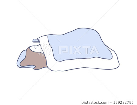 Illustration of a woman looking at her smartphone while lying in bed 139282795