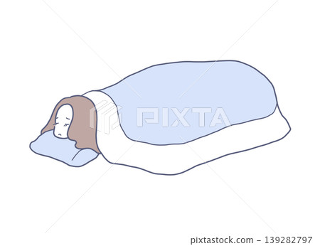 一位女子睡在日式床墊上的插圖 139282797