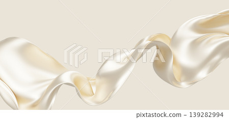 Luxury pearl color fabric flowing with silk weave texture isolated on cream background with copy space 3D render 139282994