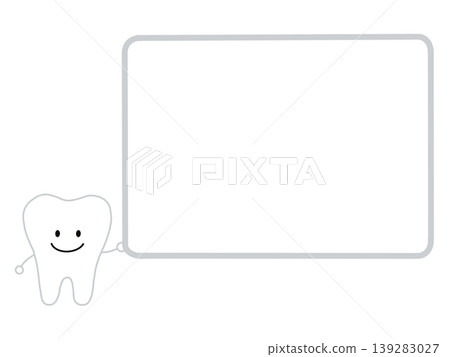 A frame featuring a smiling tooth character standing next to a large patient registration card or information board. 139283027