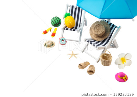 Beach chairs, umbrella, fruit toys, accessories, PNG Beach chairs, umbrella, fruit toys, accessories, PNG 139283159