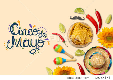 Cinco de Mayo, Chips, lime, flowers, and bright decorations Cinco de Mayo, Chips, lime, flowers, and bright decorations 139283161