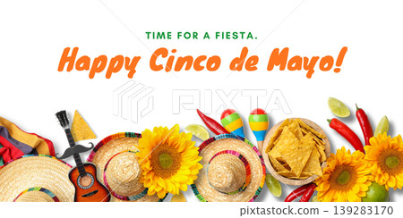 Festive decor for Cinco de Mayo on white background Festive decor for Cinco de Mayo on white background 139283170